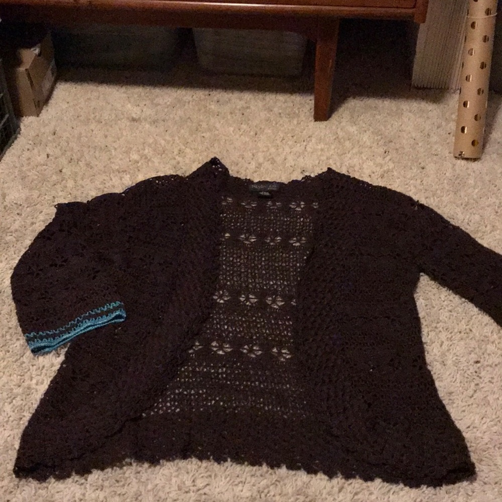 Vintage Style & Co. Women's Brown Cardigan, open knit,  open front button down
